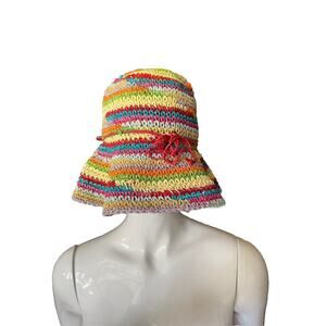 Jacobson Hat Woven Straw Sunhat Wide Brim Multicolor Rainbow Summer Festival